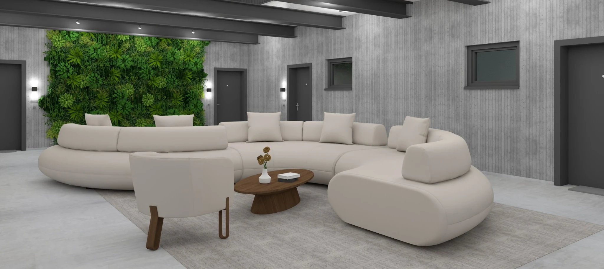 Visualisierung des Lounge- und Gemeinschaftsbereichs im Atrium 191